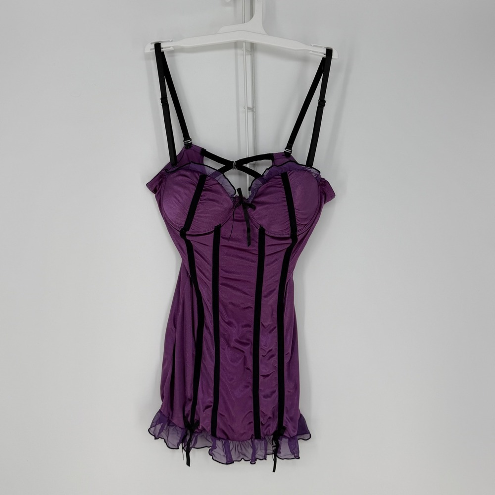 Native Intimates Babydoll Chemise Womens 34B Purple Black Corset Style Goth‎ Y2K